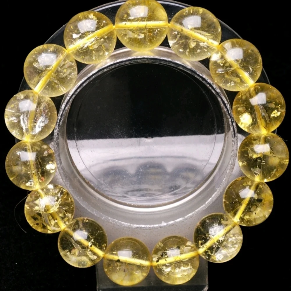 14mm Natural Rainbow Yellow Citrine Crystal Gemstone Round Beaded Bracelet NEW